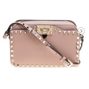 Valentino Beige Leather Rockstud Camera Crossbody Bag